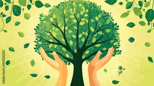 Green Tree Protection Flat Vector Illustration