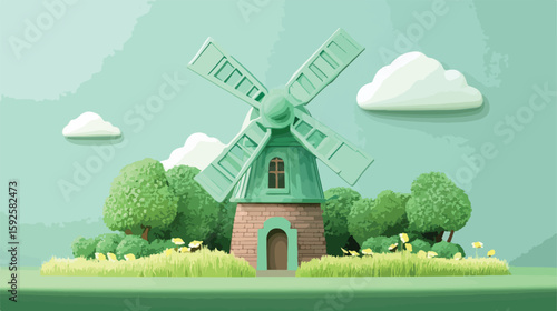 Green Energy Windmill Vector Illustration