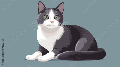 Grey White Cat Vector Illustration