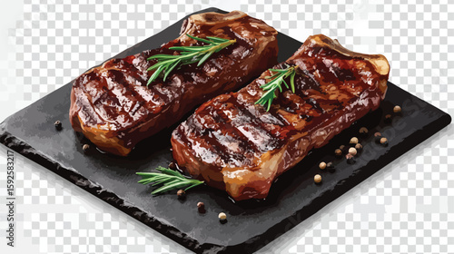 Grilled Marinated Beef Neck Steaks on Transparent