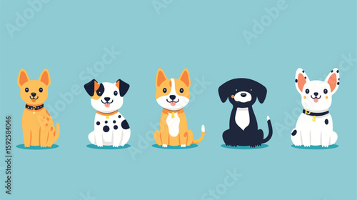 Pets and Icons Flat Vector Illustration