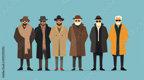 Diverse Group Wise Men Flat Illustration