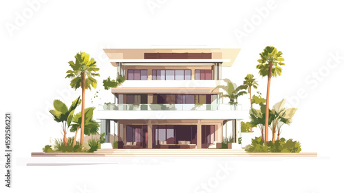 Elegant Guest House Backside Illustration Art