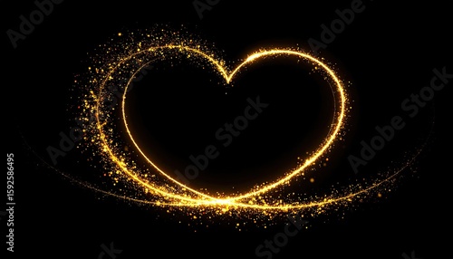 Glowing gold heart shape on black background