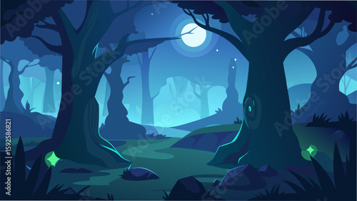 night in the forest with moon