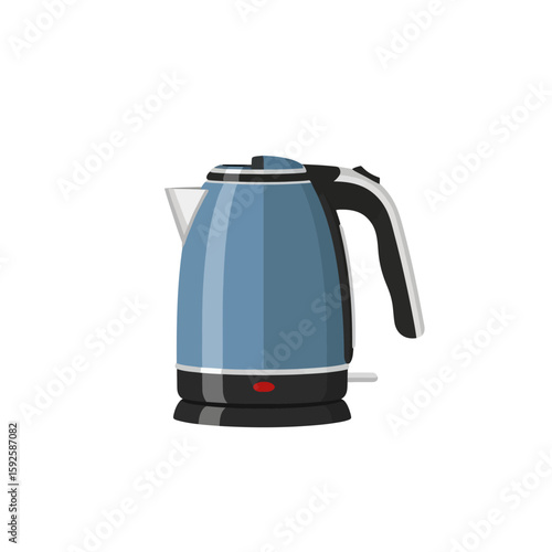 A blue electric kettle with a black base and handle, isolated on white.
