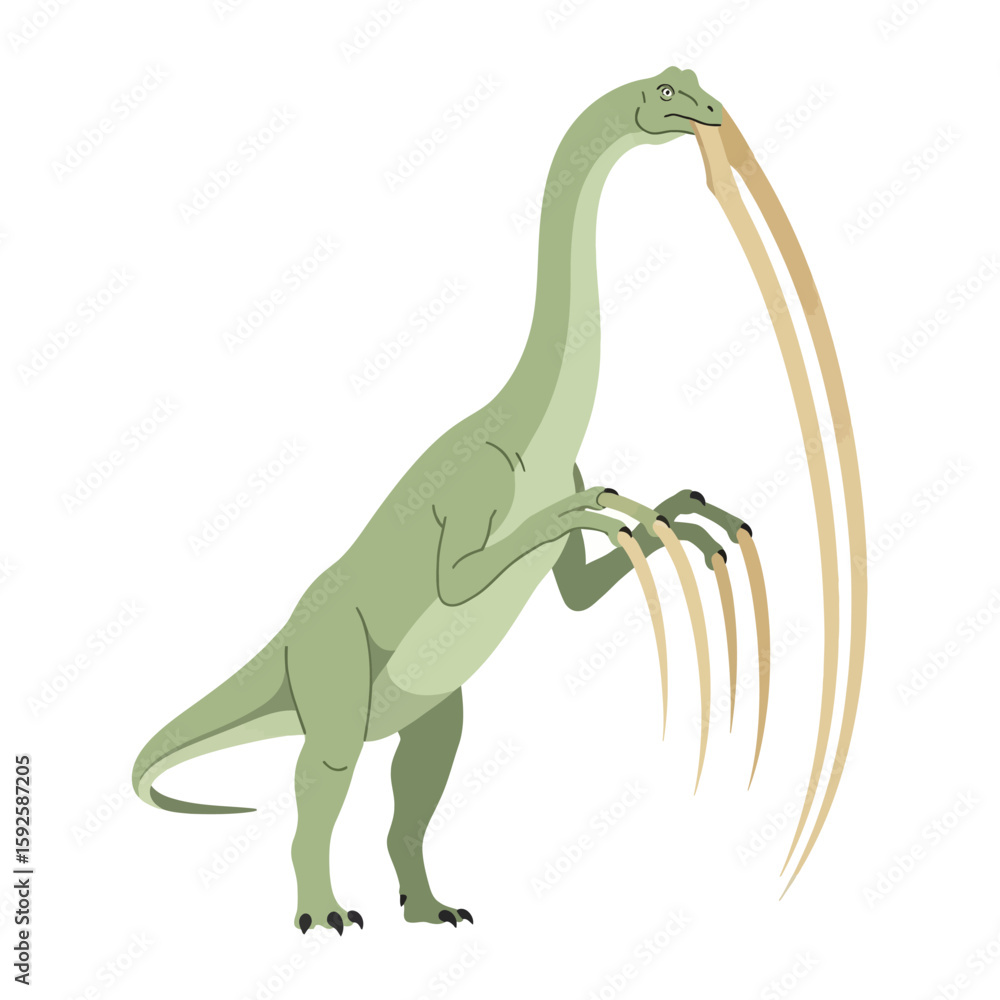 Fototapeta premium A long-necked dinosaur with prominent claws and a distinctive, elongated snout.