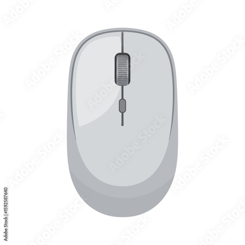 A top-down view of a sleek, modern, wireless computer mouse in a light gray color.