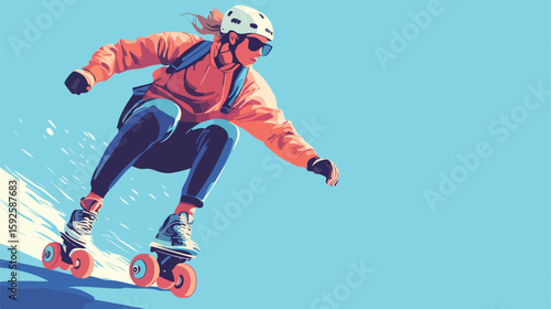 Man Roller Skating Flat Vector Illustration
