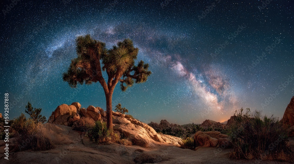 Fototapeta premium Desert landscape under a vibrant Milky Way