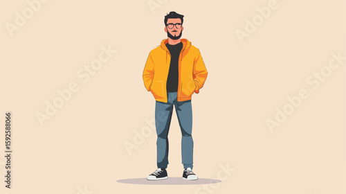 Man holding Bitcoin flat vector illustration