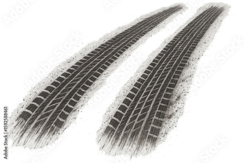 Two tire tracks leaving traces on a snowy transparent background