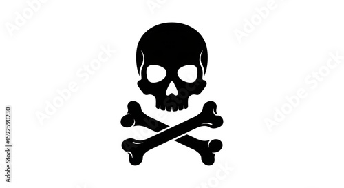 Black and White Skull with Crossed Bones Vector Illustration, Symbolizing Danger, Death, and Skeletal Remains on an Isolated Background.