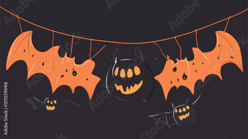 Creepy Bat Halloween Garland Vector Illustration