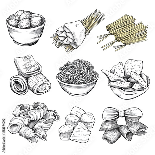 Hand Drawn Italian Pasta Set