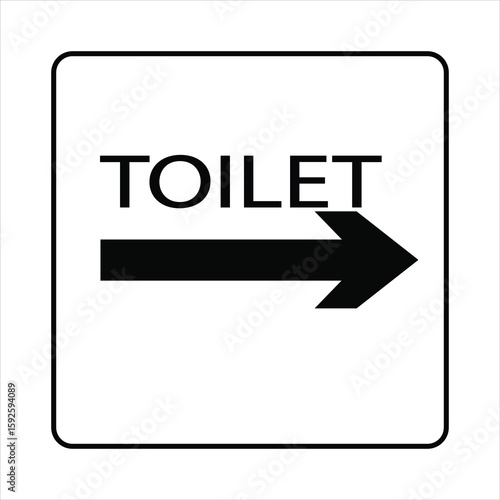 A minimalist toilet sign with an arrow pointing right, indicating restroom direction in a public space. Simple black and white design for clear guidance.