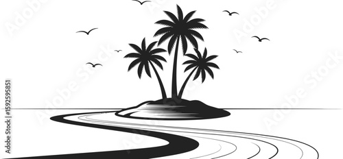 Tropical palm tree silhouettes at sunset, perfect for a summer island vacation design