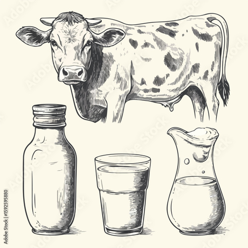 Hand-Drawn Cow Milk Products Set