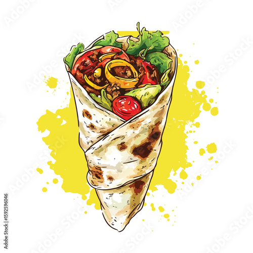 Hand-drawn Shawarma on White Background