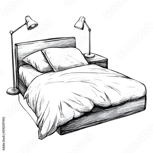 Hand-drawn Bed Lamp Sketch on White