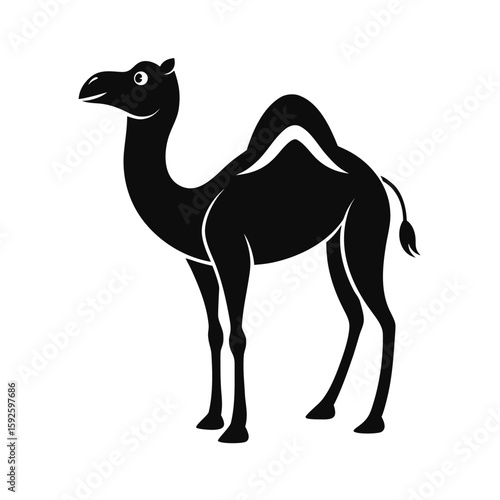 Graphic illustration of a dromedary camel in a stark clean design