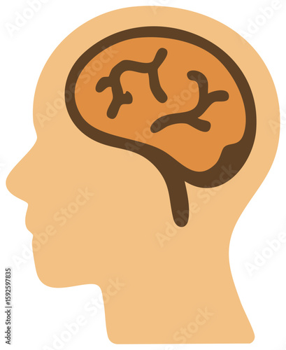 A flat vector icon of a human head silhouette with a brain inside, representing cognitive or intellectual disability.