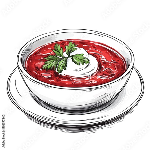 Hand-drawn Borscht Sketch with Sour Cream