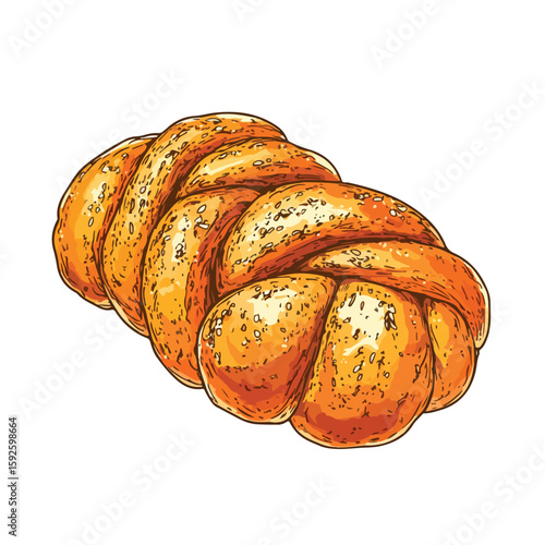 Hand-Drawn Challah Bread Sketch on White Background