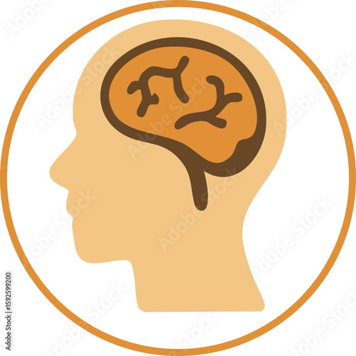 A flat vector icon of a human head silhouette with a brain inside, representing cognitive or intellectual disability.