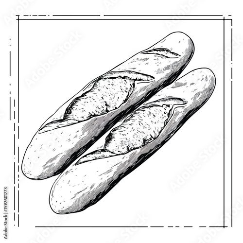 French Baguette Bread Sketch Artwork