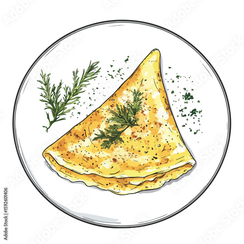French Omelette Sketch on White Background
