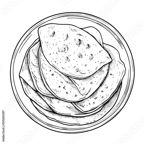 Indian Tortillas Sketch on White Background