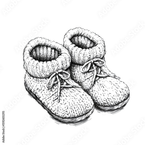 Hand-drawn Knitted Baby Booties Sketch