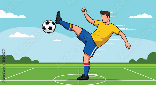 Soccer Player Performing a Kick in Stadium Illustration