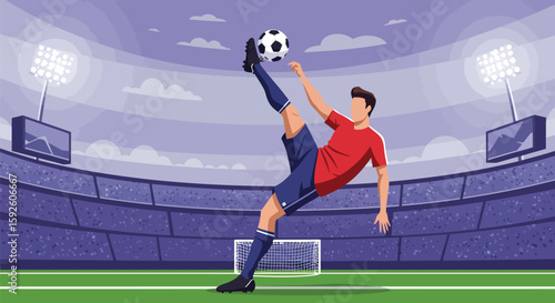 Soccer Player Performing a Kick in Stadium Illustration