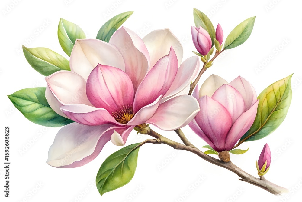 Fototapeta premium Watercolor Painting of a Flowering Magnolia on white background