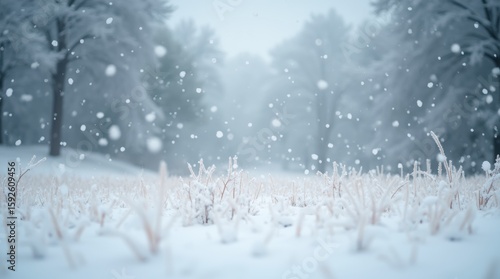 Wallpaper Mural Large snowflakes drift down in foreground, meadow stretches in soft white, peaceful untouched winter field.

 Torontodigital.ca
