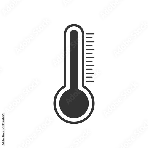 Black Temperature Thermometer icon with a bulb and scale vector illustration on transparent background.