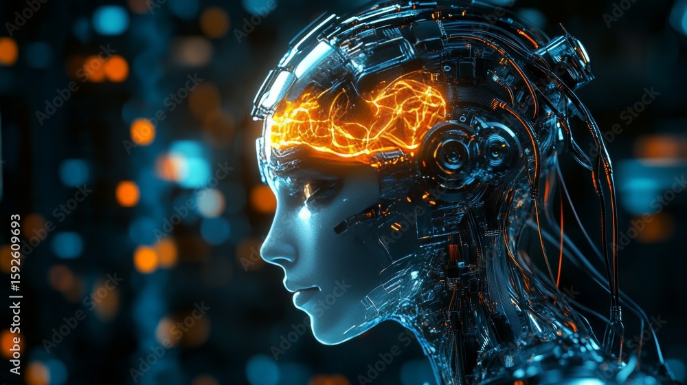 Obraz premium Female cyborg with advanced technology head.
