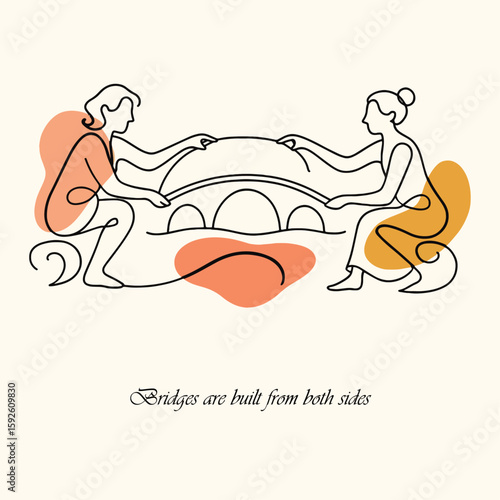 Bridges are built from both sides quote. Relationship quote. Love. Couple. Line art