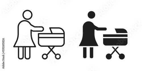 Woman with Baby Stroller icons design vector graphic recourse