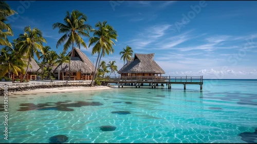 Crystal clear ocean overwater hut Generative AI
