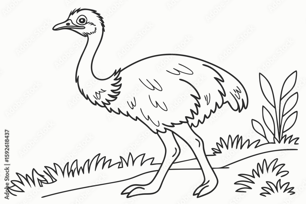 Fototapeta premium coloring page line art the emu bird black vector