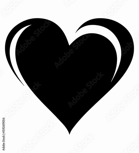 Black Heart Icon with White Highlights on White Background Illustration