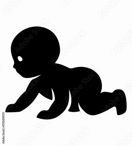 Black Silhouette of Baby Crawling on White Background Illustration
