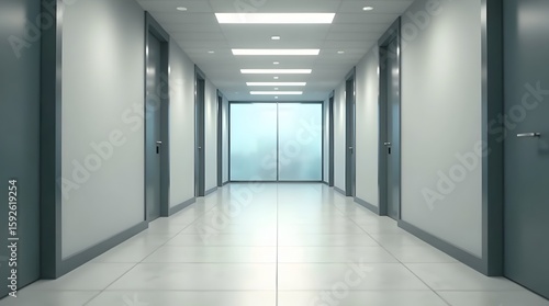 Office hallway with modern lighting fixtures.