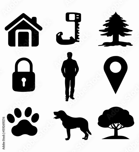 Solid Vector Icons of Pet Adoption and Animal Shelter with Certificate, Building, and Rescued Pet Symbols