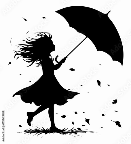 Girl Holding an Umbrella Illustration