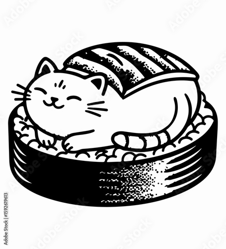 Cute Cat Sleeping on Pillow Cartoon Icon Illustration
