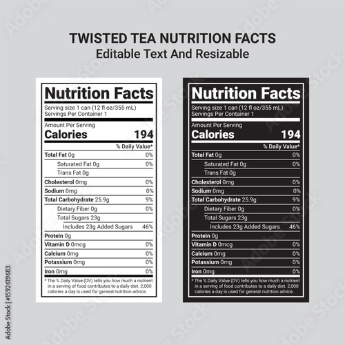 Editable and Resizable Twisted Tea Nutrition Facts Label Design